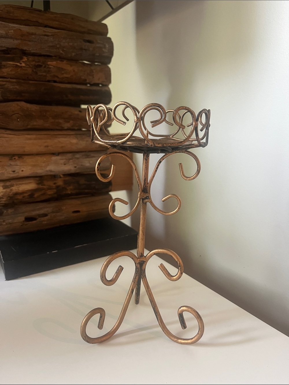 Decorative Gold Metal Pedestal Candle Holder - Elegant Scroll Design